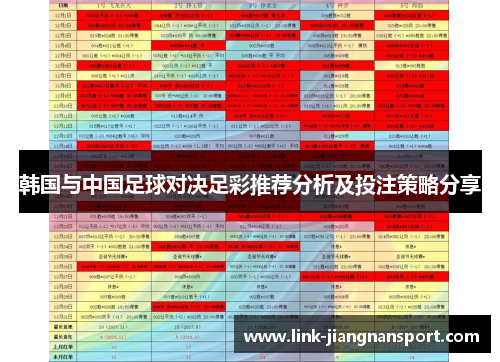 韩国与中国足球对决足彩推荐分析及投注策略分享